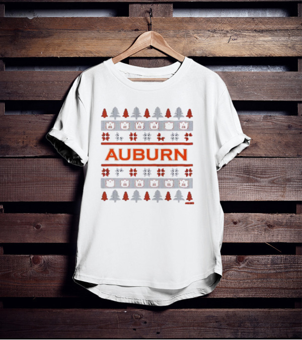 Auburn Festive Holiday Winter Pattern Trees Bears T-Shirt