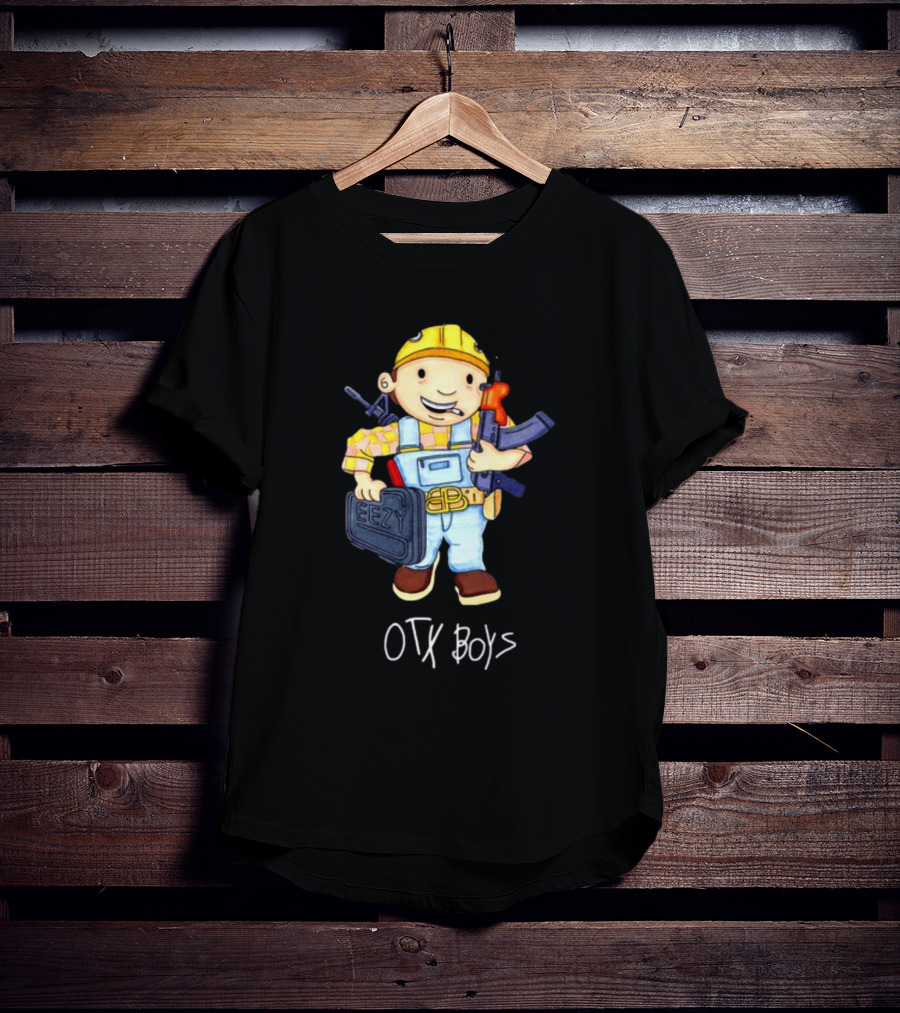 Geezyworld Bob The Driller OTX Boys Cartoon Character Holding Tools T-Shirt
