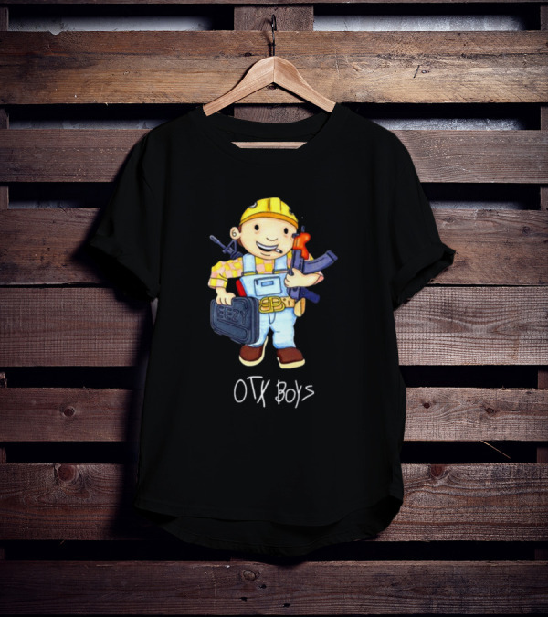 Geezyworld Bob The Driller OTX Boys Cartoon Character Holding Tools T-Shirt