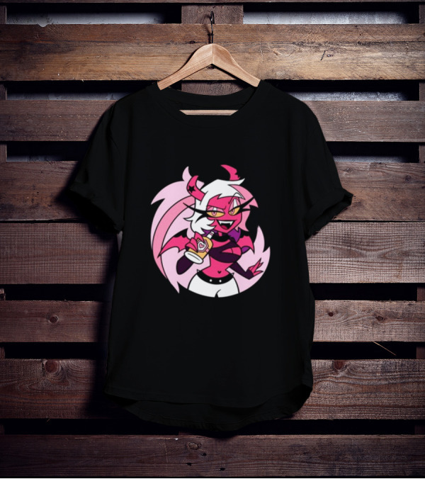 Party Verosika Enamel Pin Cartoon Demon Character With Drink T-Shirt