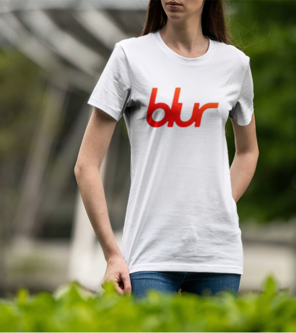 Blur Red-Orange Text Navy Blue T-Shirt