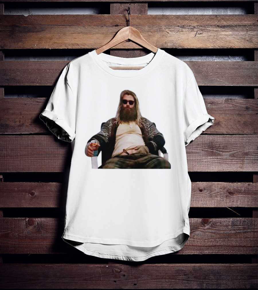 Marvel Avengers Endgame Fat Thor Sitting Relaxed With Drink T-Shirt