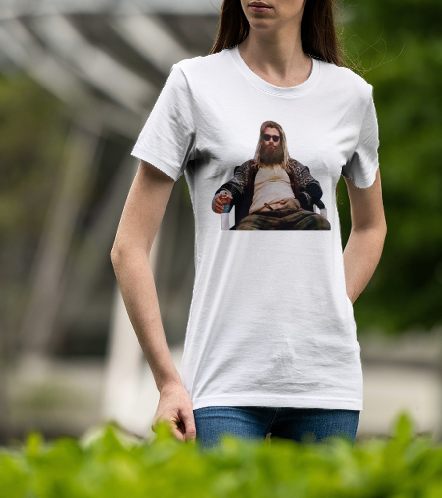 Marvel Avengers Endgame Fat Thor Sitting Relaxed With Drink T-Shirt
