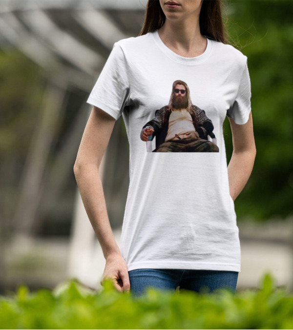 Marvel Avengers Endgame Fat Thor Sitting Relaxed With Drink T-Shirt