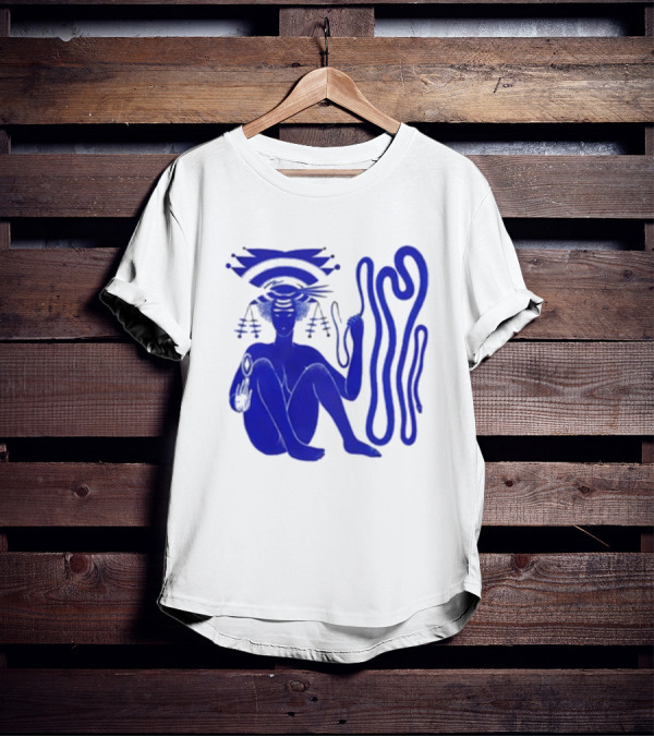 Hiatus Kaiyote Love Heart Cheat Code Abstract Blue Figure With Spiral Elements T-Shirt
