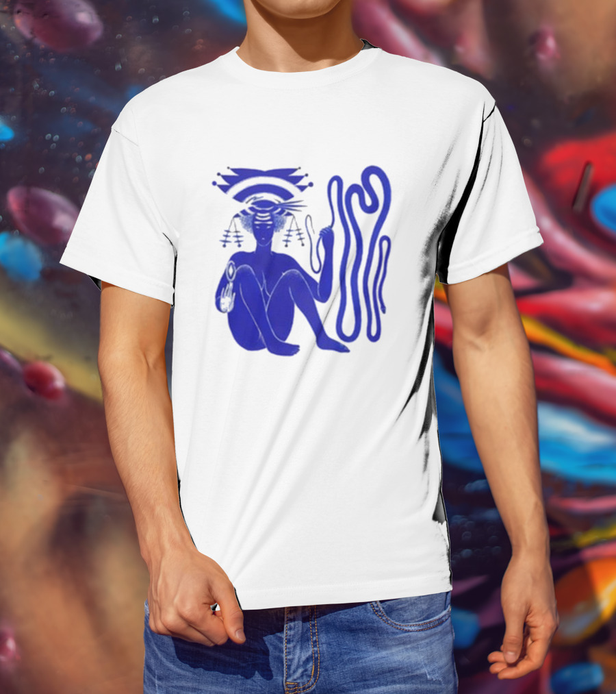 Hiatus Kaiyote Love Heart Cheat Code Abstract Blue Figure With Spiral Elements T-Shirt