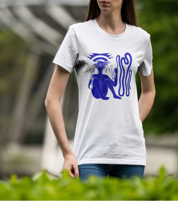 Hiatus Kaiyote Love Heart Cheat Code Abstract Blue Figure With Spiral Elements T-Shirt