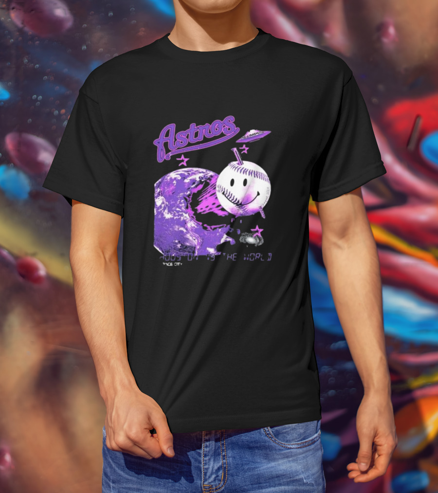 Astros Houston Cosmic Baseball World Space City Iconic Smiley Planetary Galaxy T-Shirt