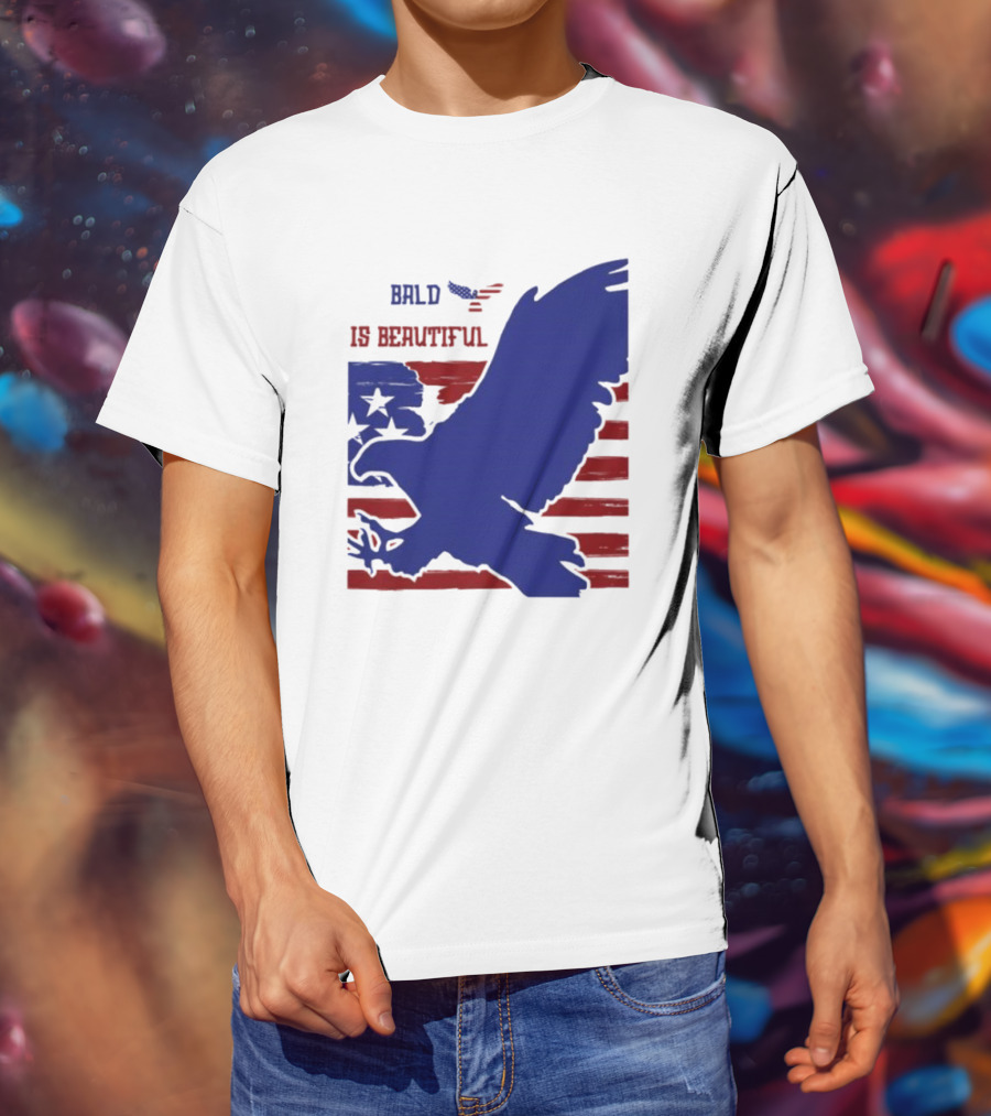 Bald Is Beautiful American Flag Eagle Stars Stripes T-Shirt