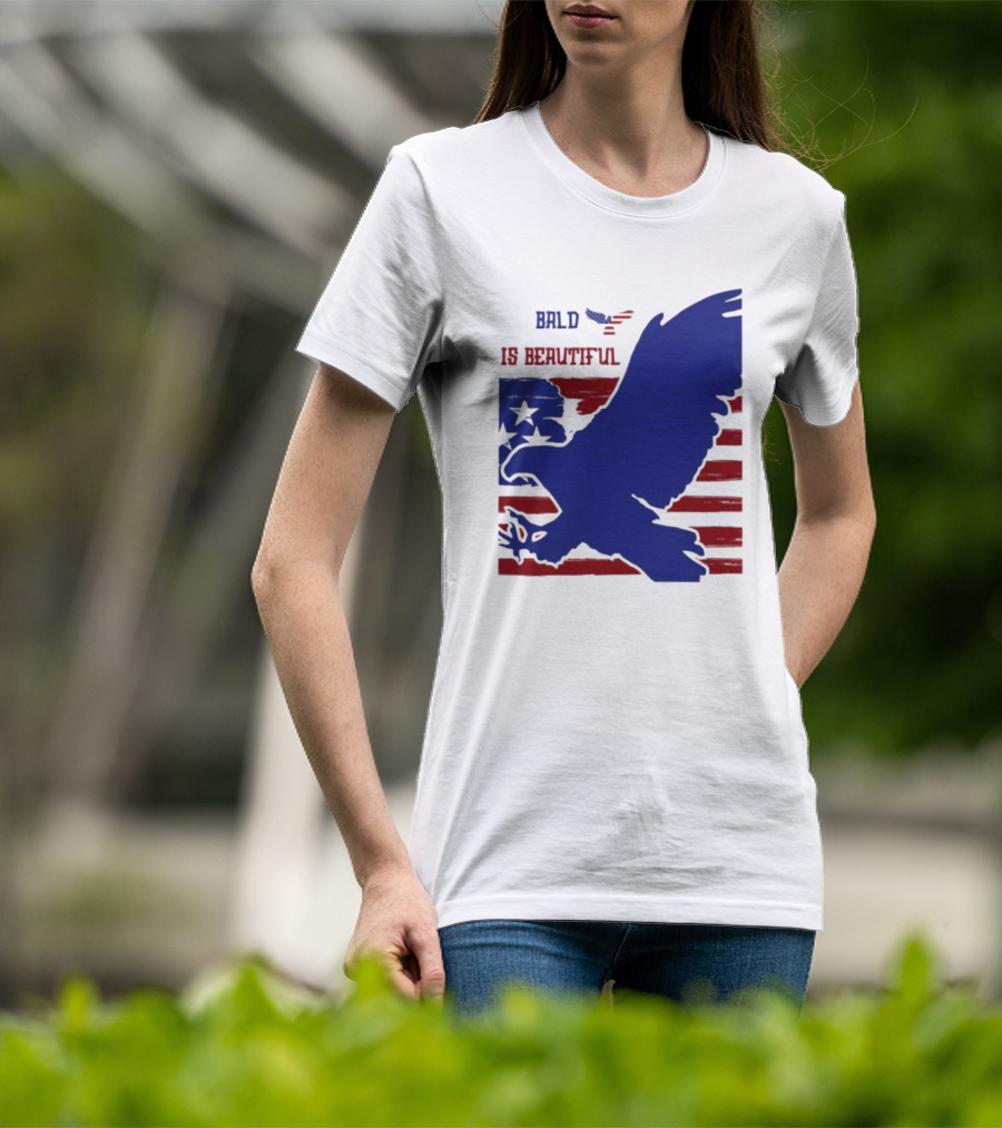 Bald Is Beautiful American Flag Eagle Stars Stripes T-Shirt
