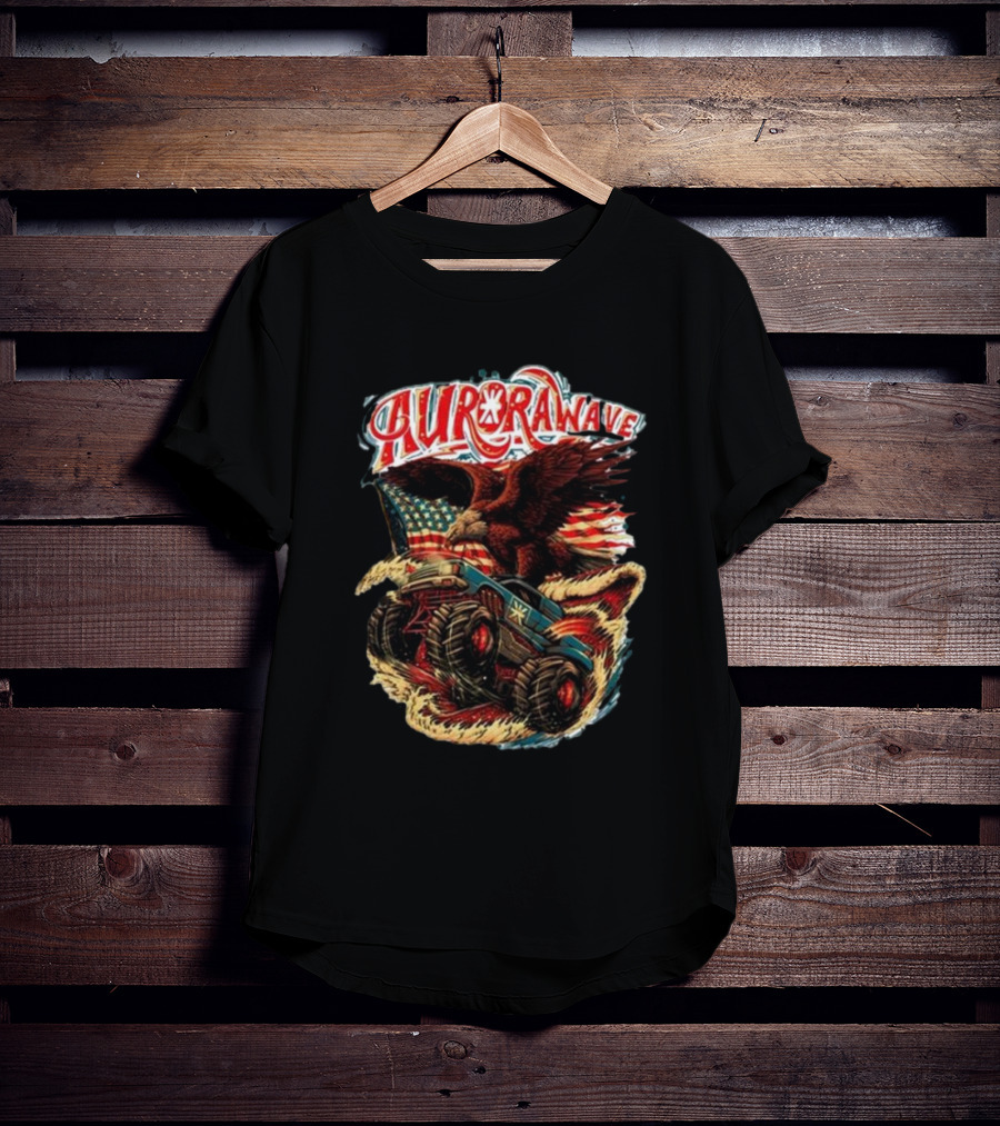 Aurorawave America F Yeah Eagle Monster Truck Vintage USA Flag T-Shirt