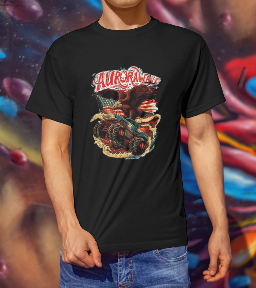 Aurorawave America F Yeah Eagle Monster Truck Vintage USA Flag T-Shirt