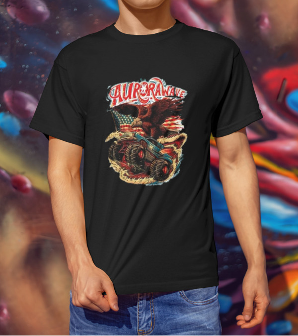 Aurorawave America F Yeah Eagle Monster Truck Vintage USA Flag T-Shirt