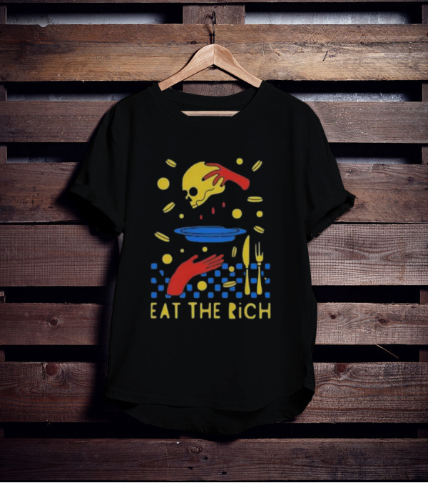Eat The Rich Skull And Table Setting With Red Hands T-Shirt