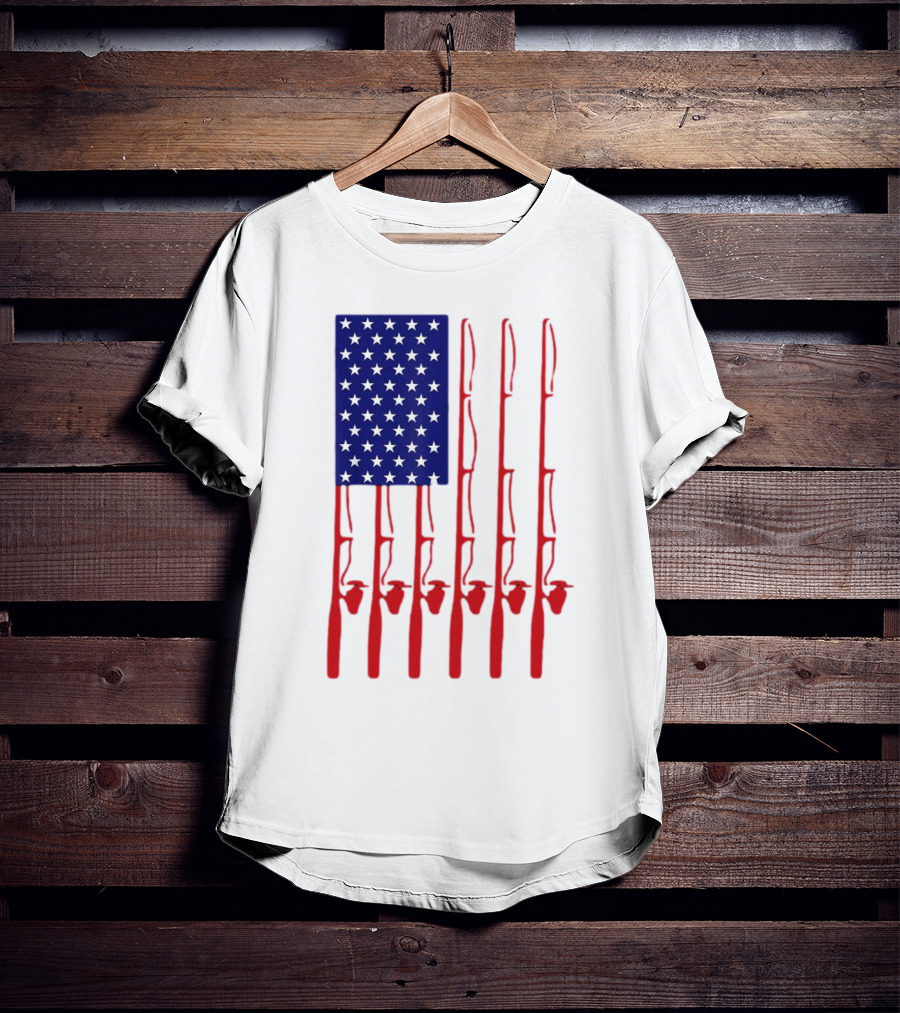 Fathers Day Fishing American Flag T-Shirt