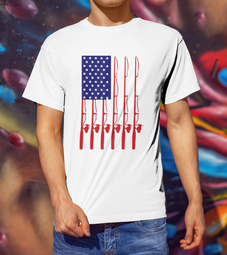 Fathers Day Fishing American Flag T-Shirt