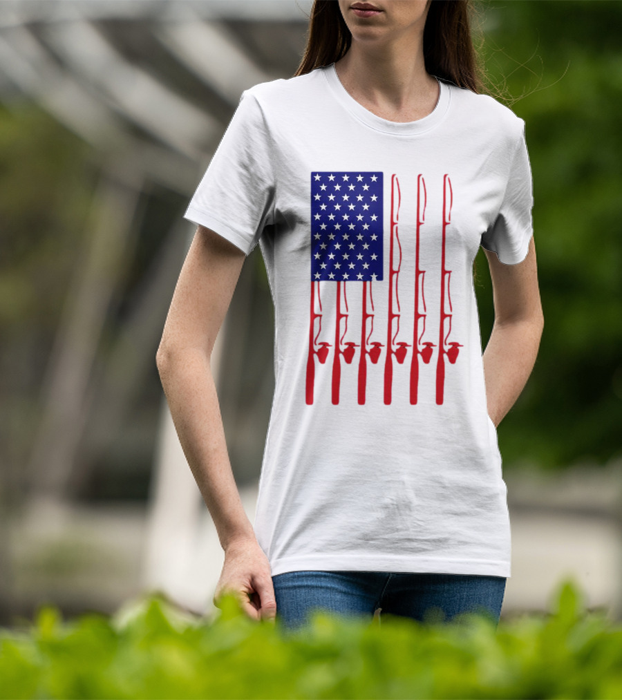 Fathers Day Fishing American Flag T-Shirt