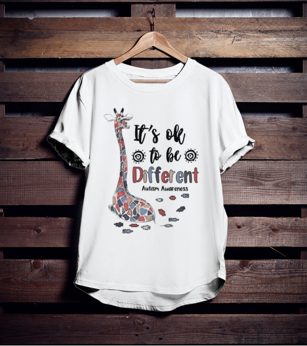 It's Ok To Be Different Giraffe Autism Awareness T-Shirt