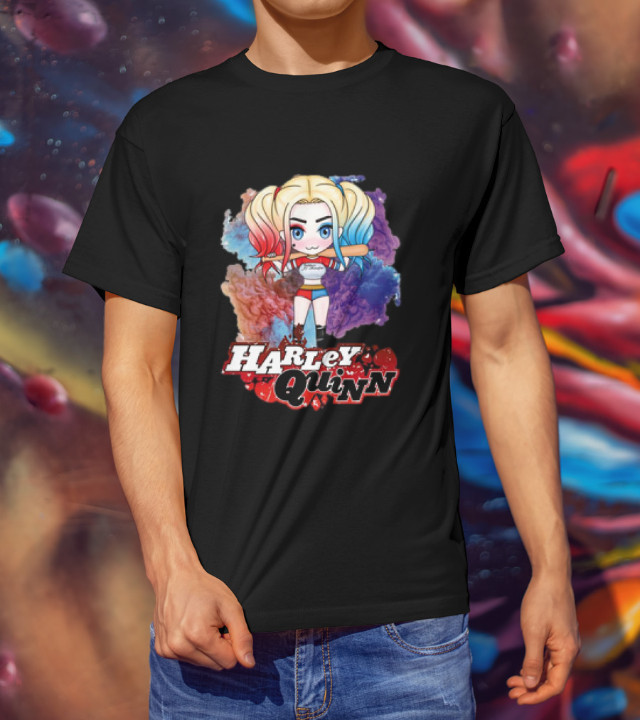 Harley Quinn Birds Of Prey Chibi Colorful Background T-Shirt