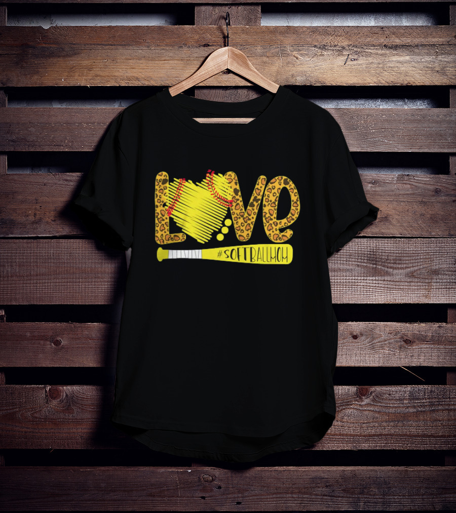 Love Leopard Softball Mom T-Shirt
