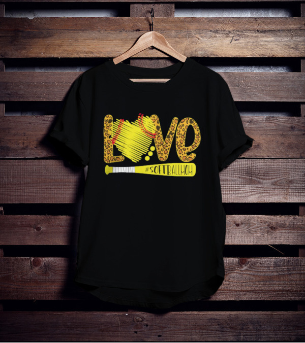 Love Leopard Softball Mom T-Shirt