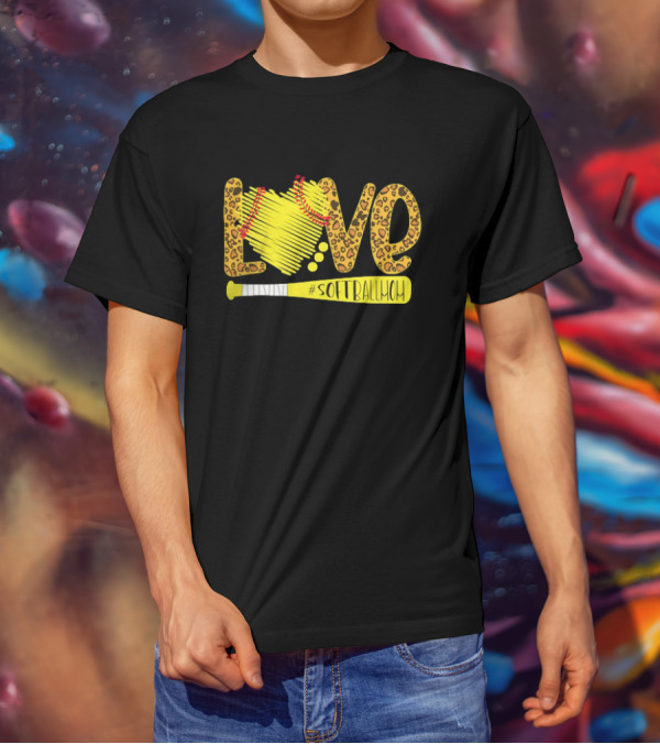 Love Leopard Softball Mom T-Shirt