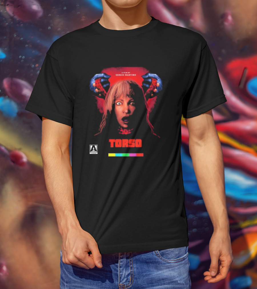 A Film By Sergio Martino Torso Horror Classic With Frightened Woman And Hands In Red And Blue T-Shirt