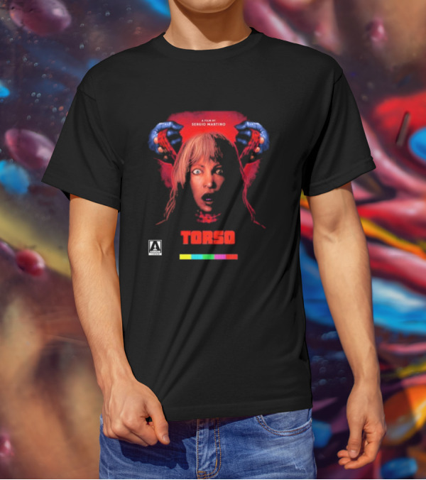 A Film By Sergio Martino Torso Horror Classic With Frightened Woman And Hands In Red And Blue T-Shirt