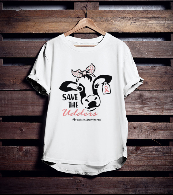 Cow Save The Udders Breast Cancer Awareness Ribbon Bow #breastcancerawareness T-Shirt