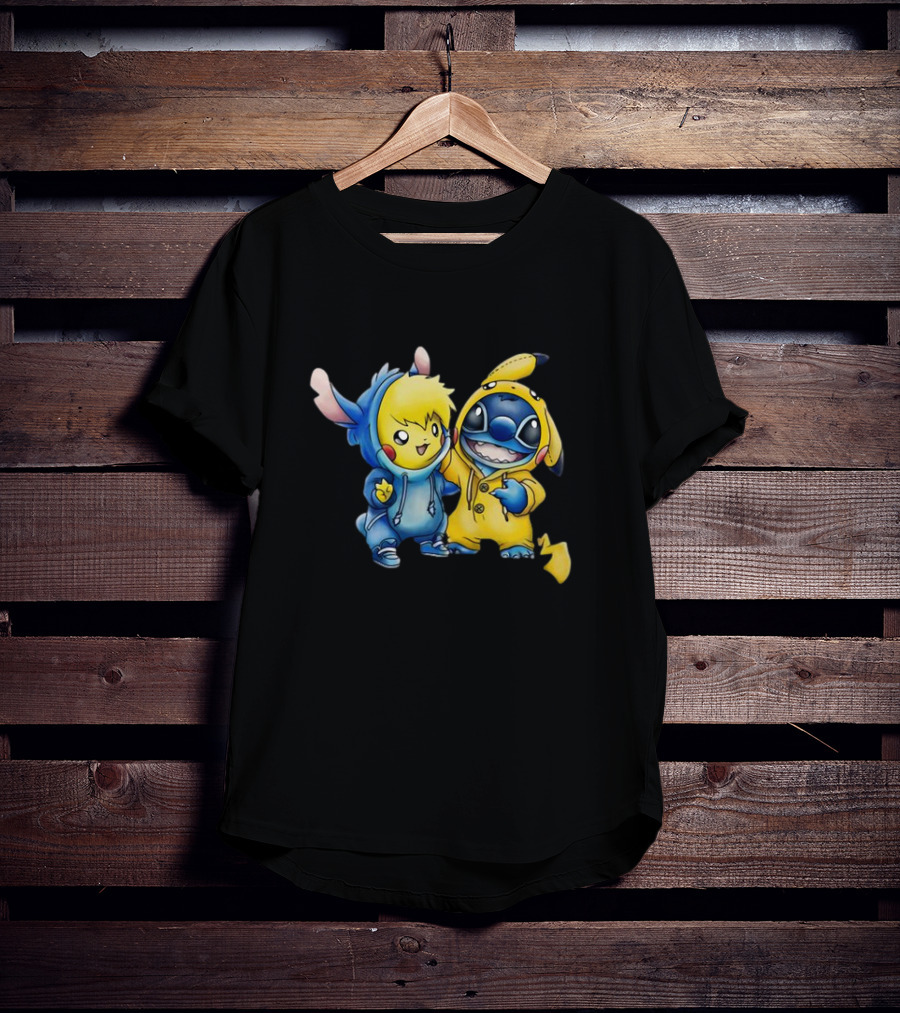 Disney Lilo Stitch Pikachu Pokemon Crossover Character T-Shirt