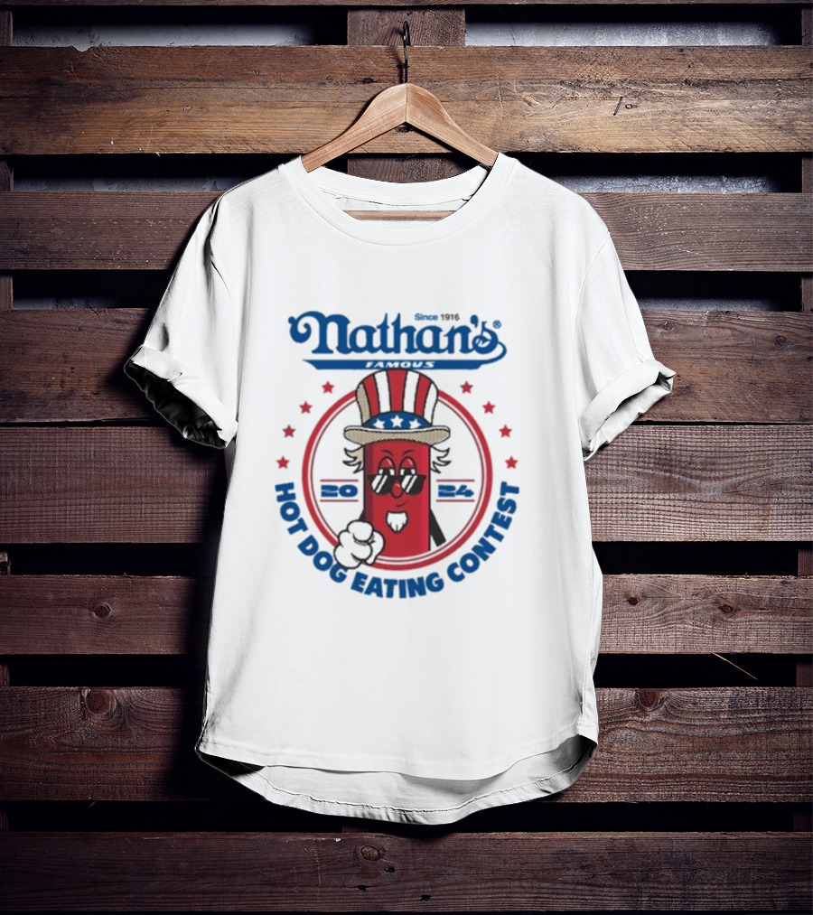 Nathan's Famous Hot Dog Eating Contest Uncle Sam Red Character T-Shirt