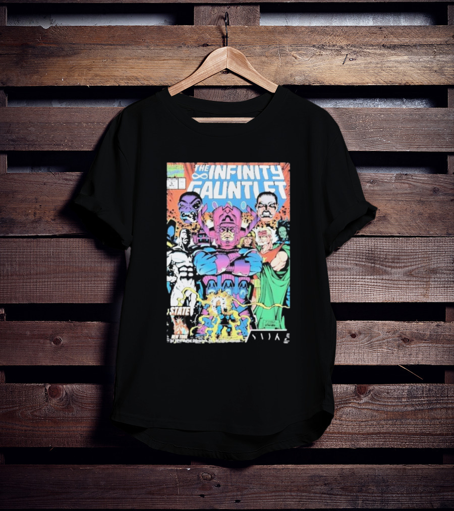 The Infinity Gauntlet Marvel Comics Cover Featuring Iconic Characters Galactus And Artistry T-Shirt