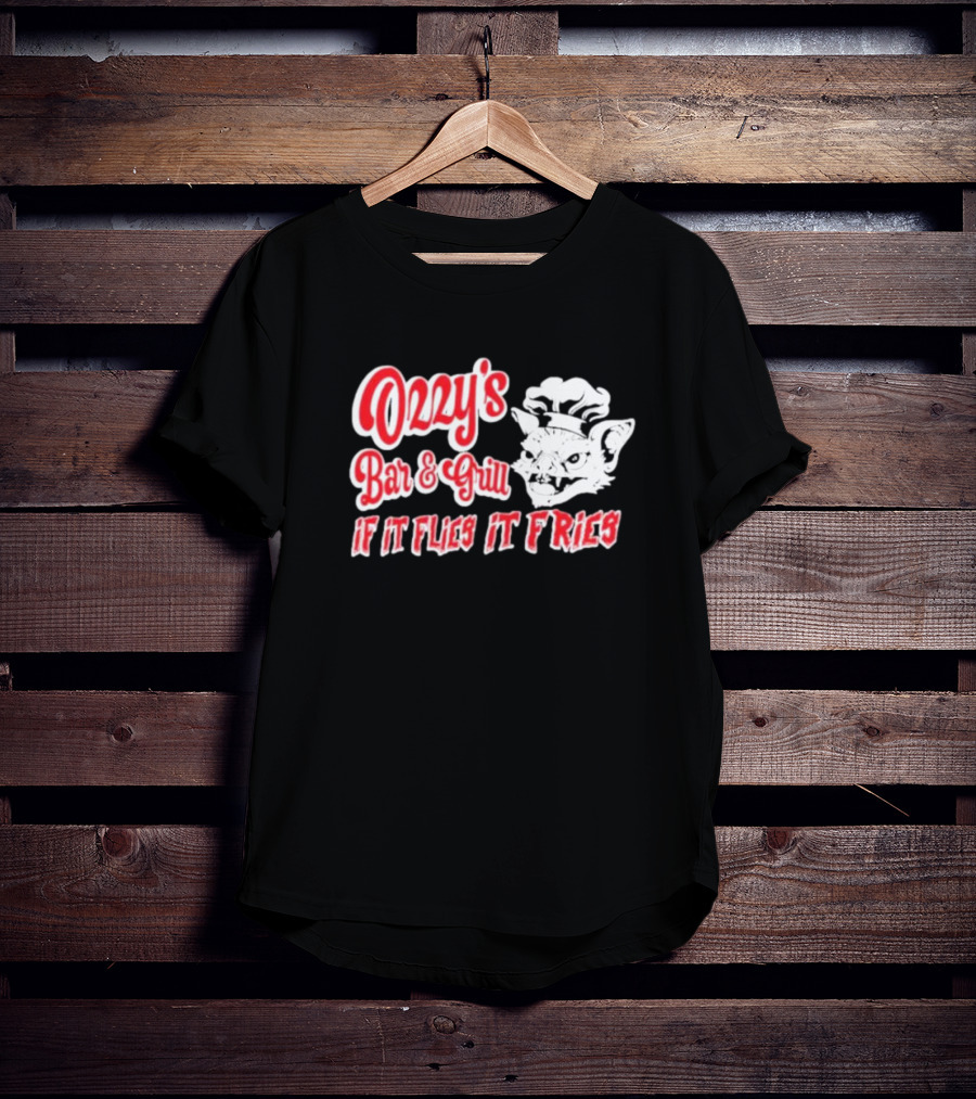 Ozzy's Bar And Grill If It Flies It Fries Cat Chef T-Shirt