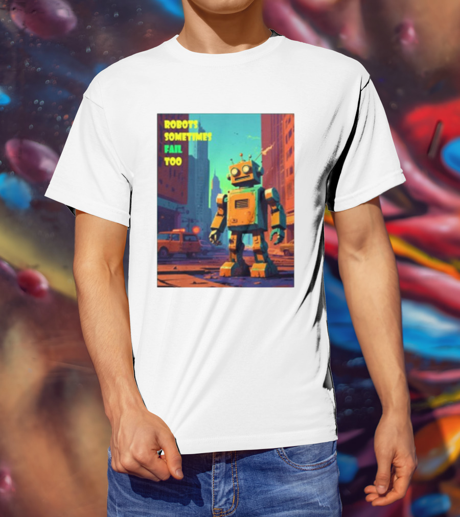 Robots Sometimes Fail Too Urban Cityscape Scene T-Shirt