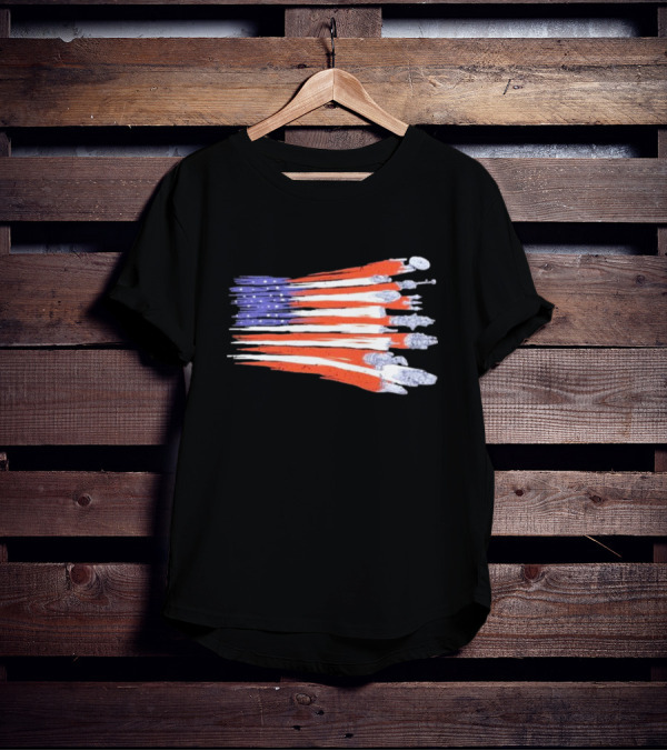 Sci-fi Spaceships Forming American Flag With Rebel T-Shirt