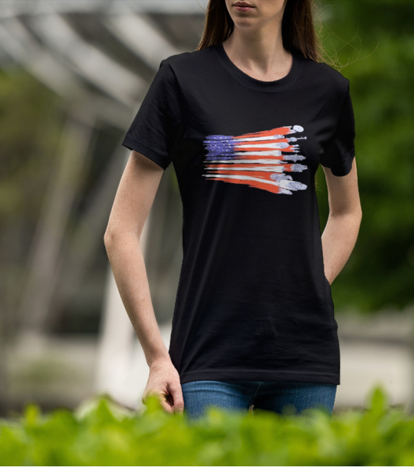 Sci-fi Spaceships Forming American Flag With Rebel T-Shirt