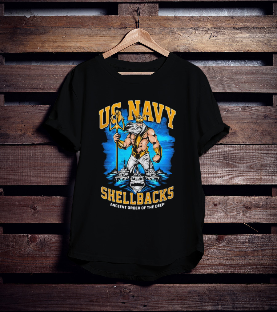 US Navy Shellbacks Poseidon Ancient Order Of The Deep With Battleship T-Shirt