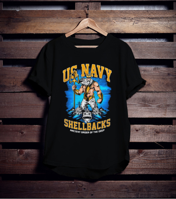 US Navy Shellbacks Poseidon Ancient Order Of The Deep With Battleship T-Shirt