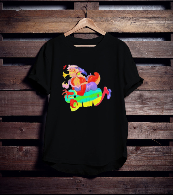 Shinto Decals Vibrant Dragon Monster Girl With Rainbow CHINO Text T-Shirt
