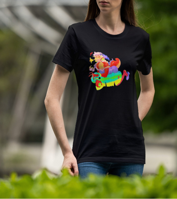 Shinto Decals Vibrant Dragon Monster Girl With Rainbow CHINO Text T-Shirt