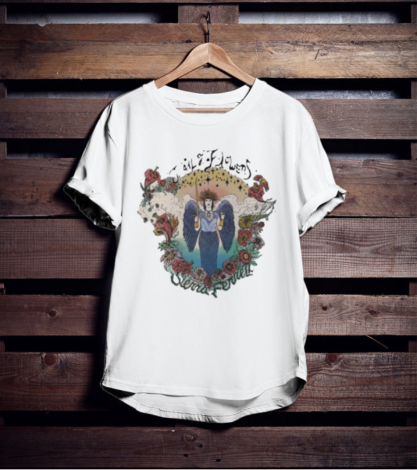Sierra Ferrell Trail Of Flowers Angelic Winged Figure Surrounded By Floral Frame T-Shirt