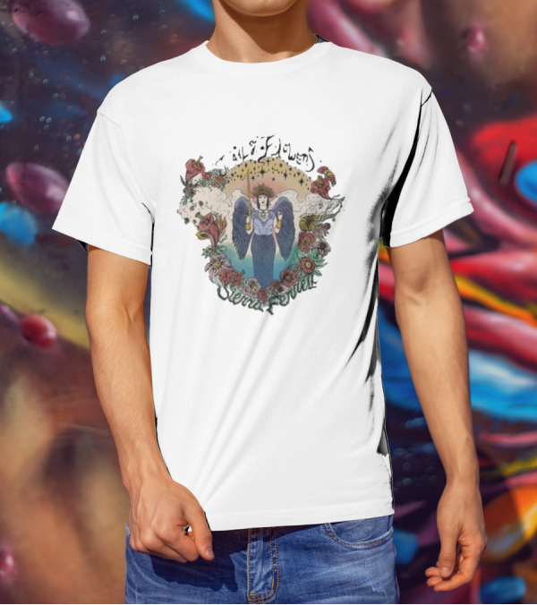 Sierra Ferrell Trail Of Flowers Angelic Winged Figure Surrounded By Floral Frame T-Shirt