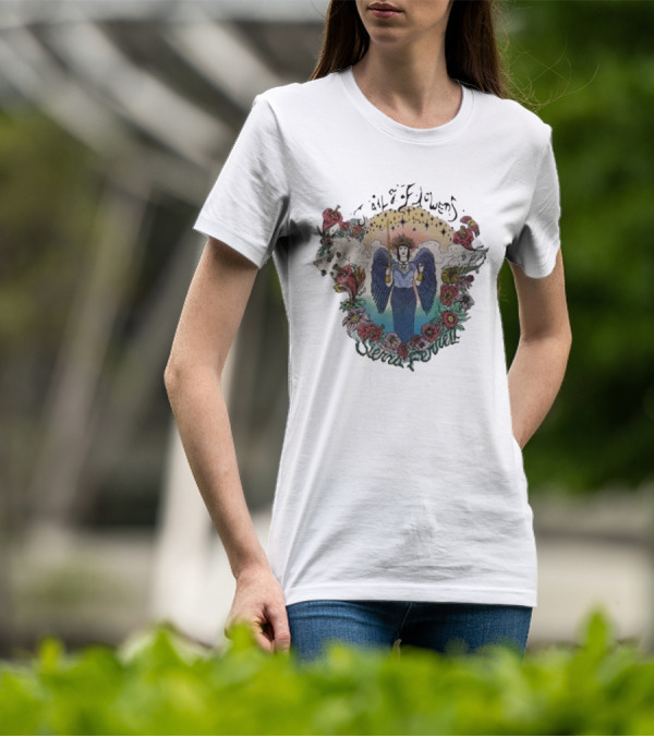 Sierra Ferrell Trail Of Flowers Angelic Winged Figure Surrounded By Floral Frame T-Shirt