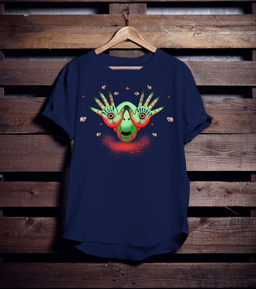 Halloween Gift Creepy Eyeball Creature With Hello Goodbye Hands T-Shirt