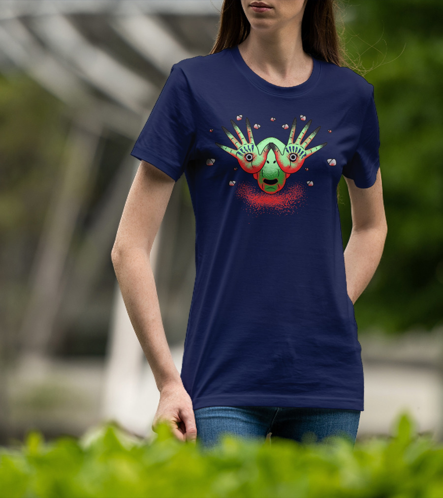 Halloween Gift Creepy Eyeball Creature With Hello Goodbye Hands T-Shirt