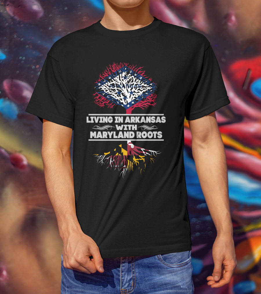 Arkansas Living With Maryland Roots Featuring State Flag Tree Graphics T-Shirt