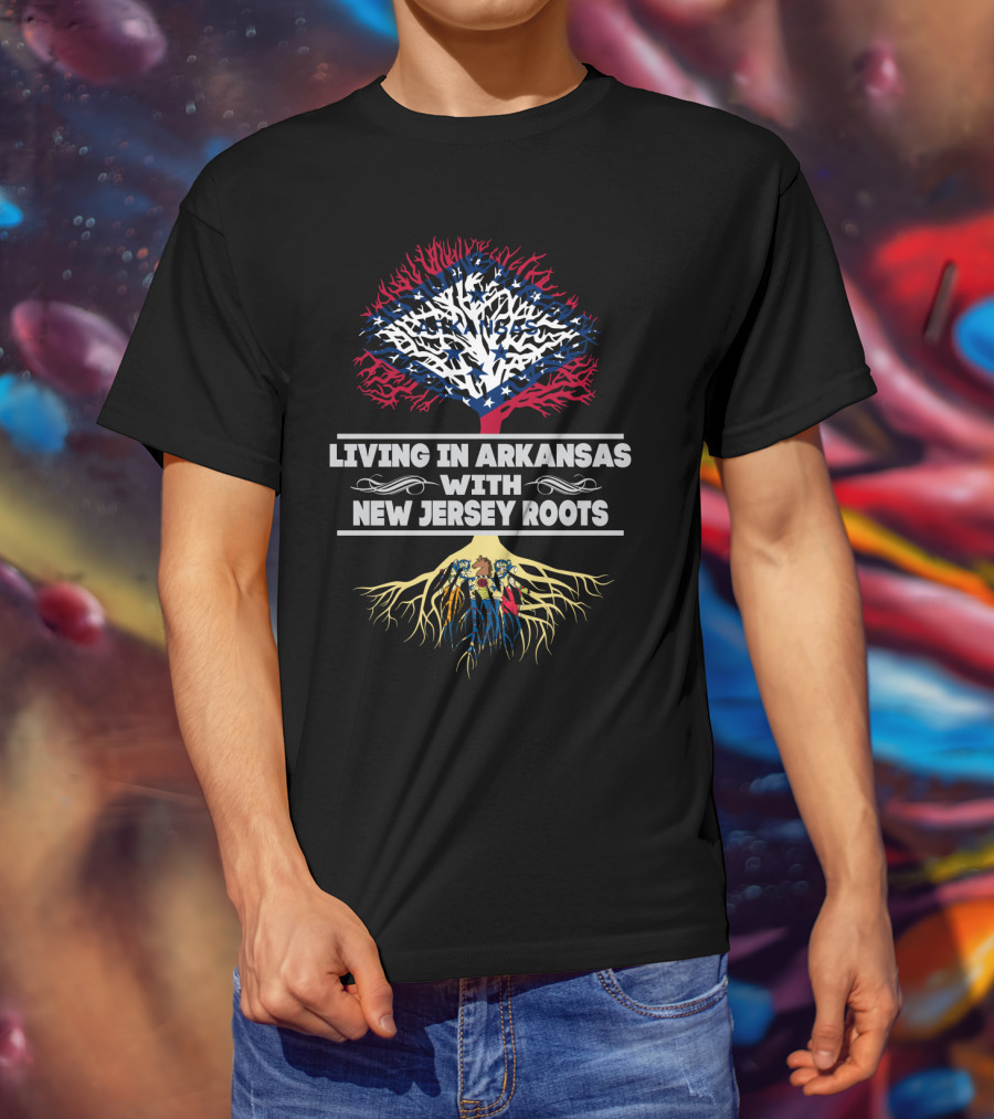 Living In Arkansas With New Jersey Roots - Arkansas Flag Tree And Roots T-Shirt