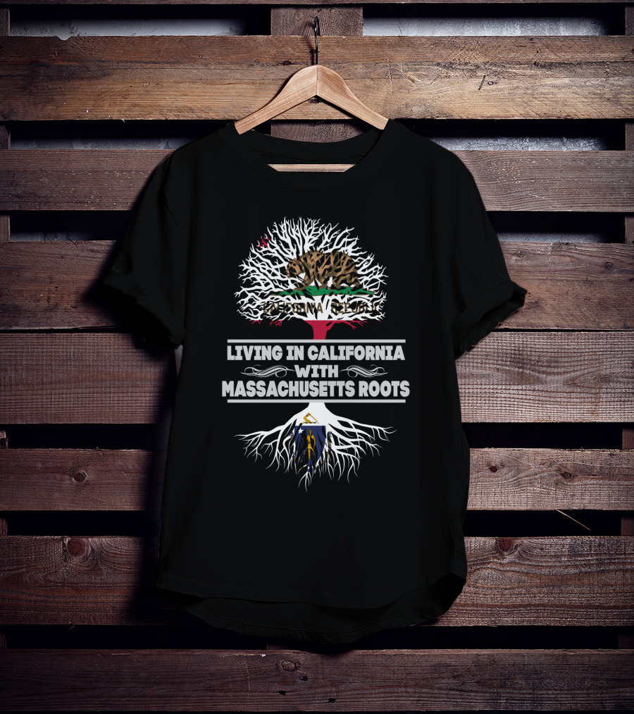 California Republic Bear And Tree Design With Massachusetts Roots T-Shirt