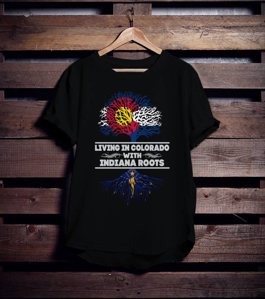Colorado Flag Tree Growing From Indiana State Roots T-Shirt