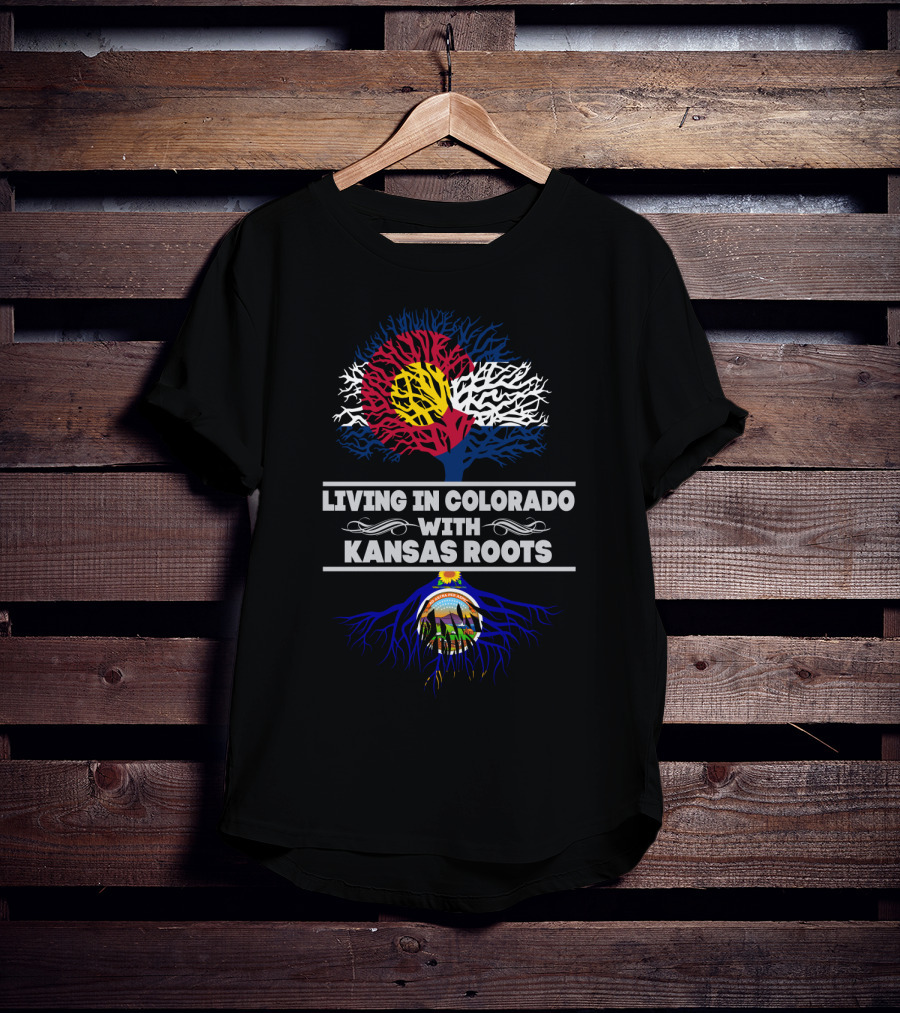 Colorado Flag Tree With Kansas Seal Roots - Living In Colorado With Kansas Roots T-Shirt